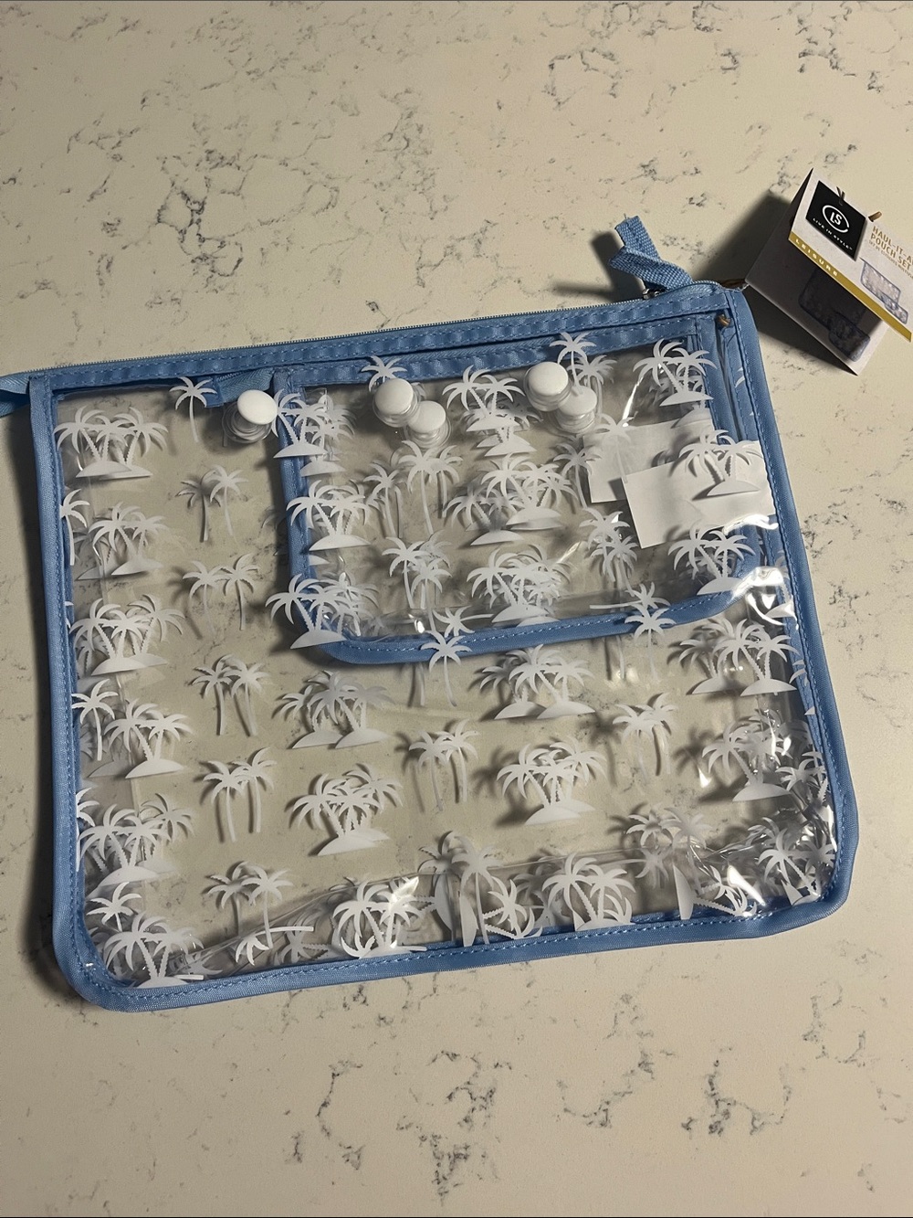Clear Palm-Print Pouch with Light Blue Trim